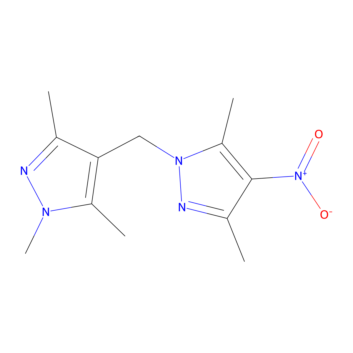 4-[(3,5-dimethyl-4-nitro-1H-pyrazol-1-yl)methyl]-1,3,5-trimethyl-1H-pyrazole molecular structure, CAS 1005673-33-5