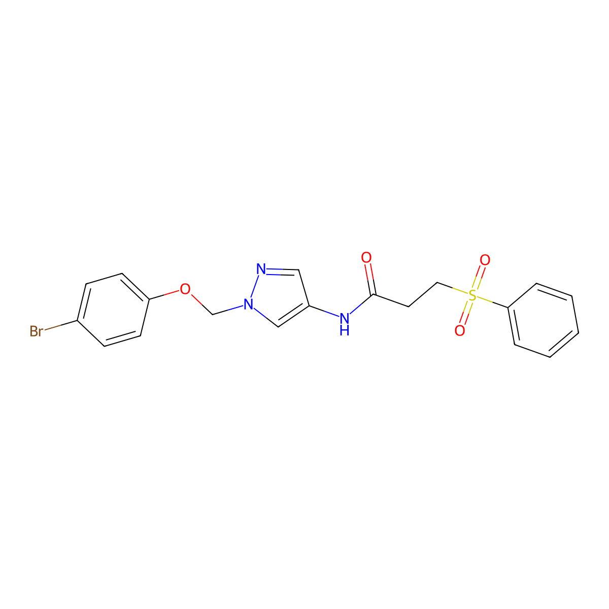 N-{1-[(4-bromophenoxy)methyl]-1H-pyrazol-4-yl}-3-(phenylsulfonyl)propanamide molecular structure, CAS 1005673-63-1