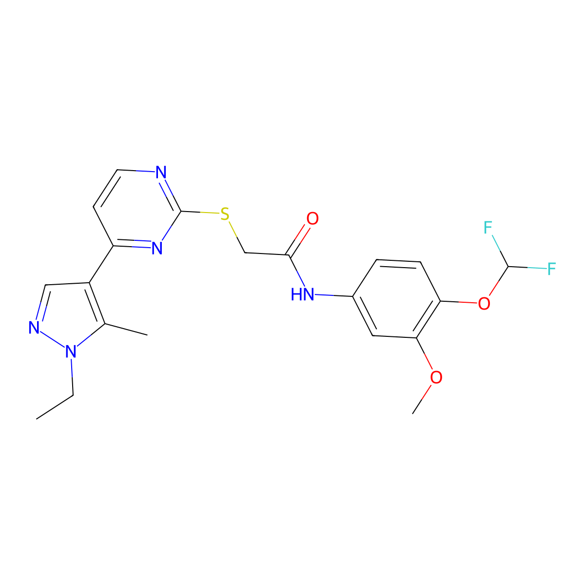 N-[4-(difluoromethoxy)-3-methoxyphenyl]-2-{[4-(1-ethyl-5-methyl-1H-pyrazol-4-yl)pyrimidin-2-yl]sulfanyl}acetamide molecular structure, CAS 1005674-05-4