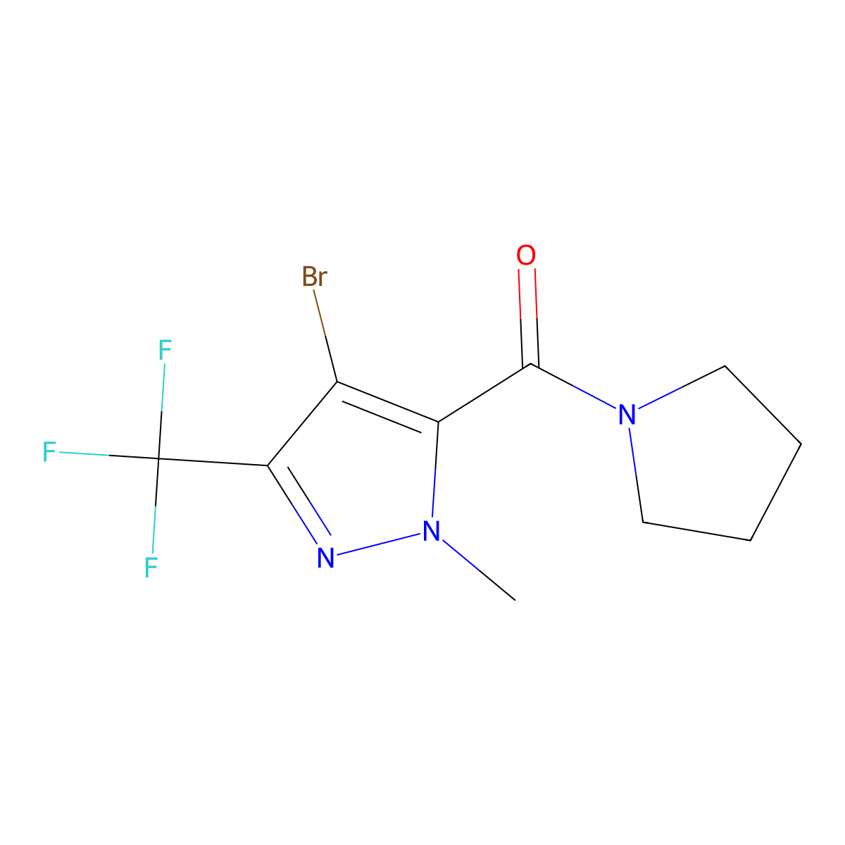 [4-bromo-1-methyl-3-(trifluoromethyl)-1H-pyrazol-5-yl](pyrrolidin-1-yl)methanone molecular structure, CAS 1005674-17-8