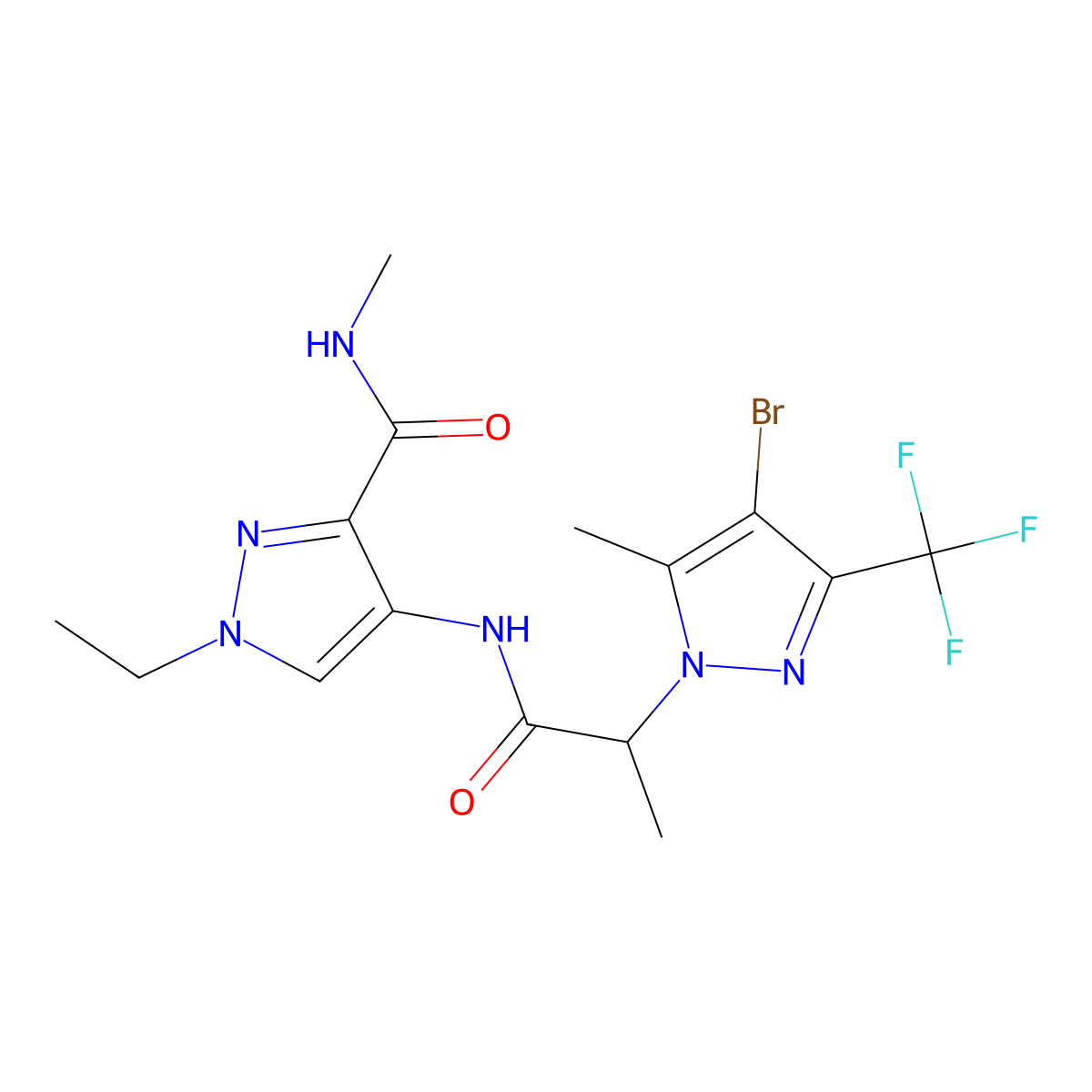 4-[2-[4-bromo-5-methyl-3-(trifluoromethyl)pyrazol-1-yl]propanoylamino]-1-ethyl-N-methylpyrazole-3-carboxamide molecular structure, CAS 1005674-41-8