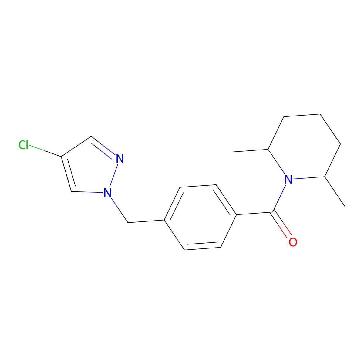 {4-[(4-chloro-1H-pyrazol-1-yl)methyl]phenyl}(2,6-dimethylpiperidin-1-yl)methanone molecular structure, CAS 1005674-95-2