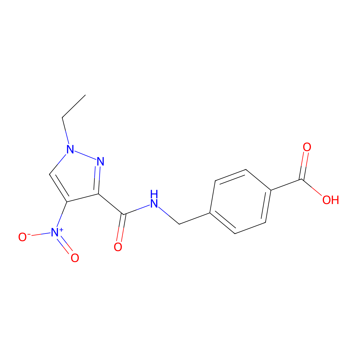 4-({[(1-ethyl-4-nitro-1H-pyrazol-3-yl)carbonyl]amino}methyl)benzoic acid molecular structure, CAS 1005675-39-7