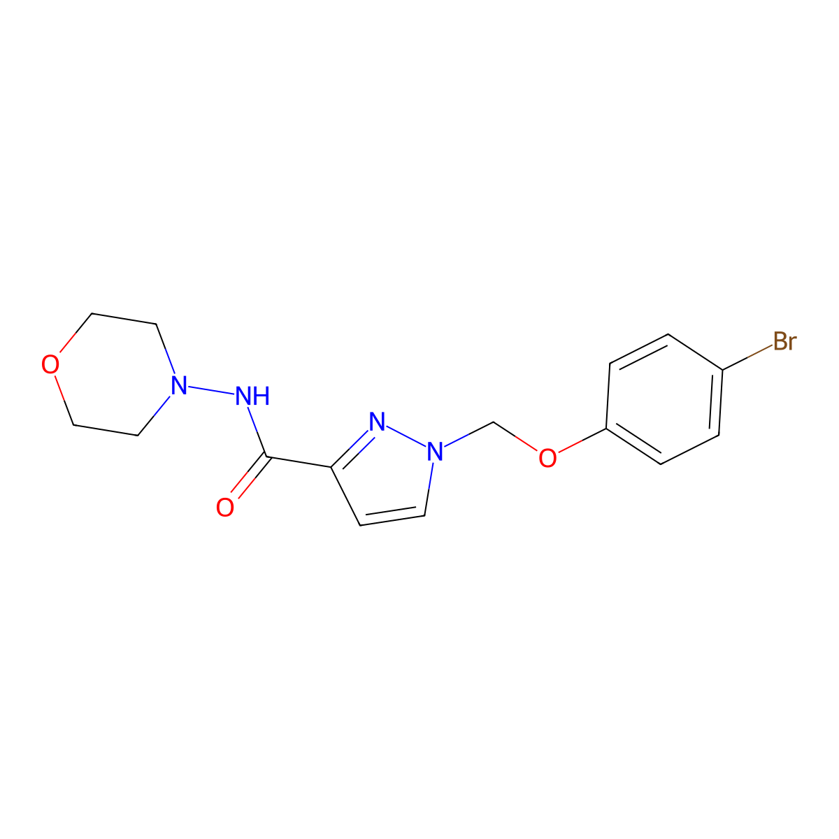 1-[(4-bromophenoxy)methyl]-N-morpholin-4-ylpyrazole-3-carboxamide molecular structure, CAS 1005675-87-5