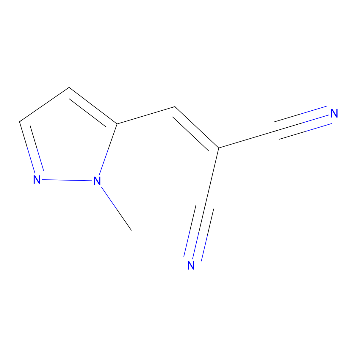 2-((1-Methyl-1H-pyrazol-5-yl)methylene)malononitrile molecular structure, CAS 1005675-89-7