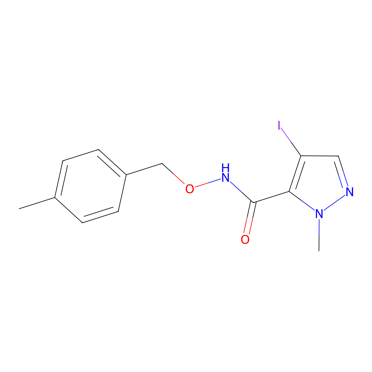 4-iodo-2-methyl-N-[(4-methylphenyl)methoxy]pyrazole-3-carboxamide molecular structure, CAS 1005675-99-9