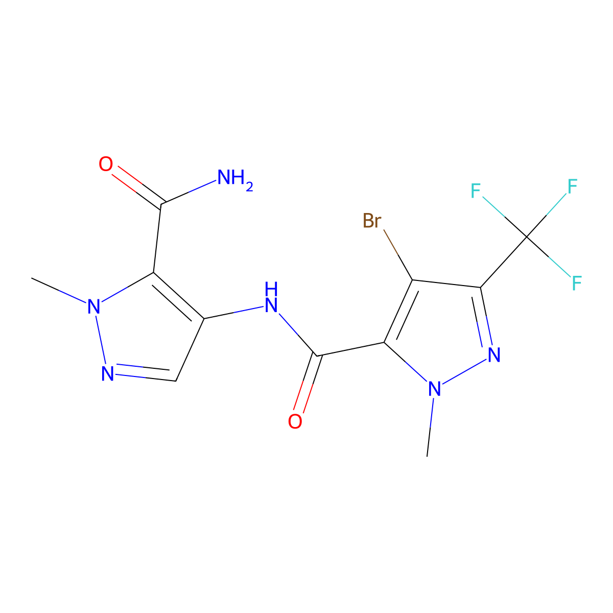 4-bromo-N-(5-carbamoyl-1-methylpyrazol-4-yl)-2-methyl-5-(trifluoromethyl)pyrazole-3-carboxamide molecular structure, CAS 1005676-05-0