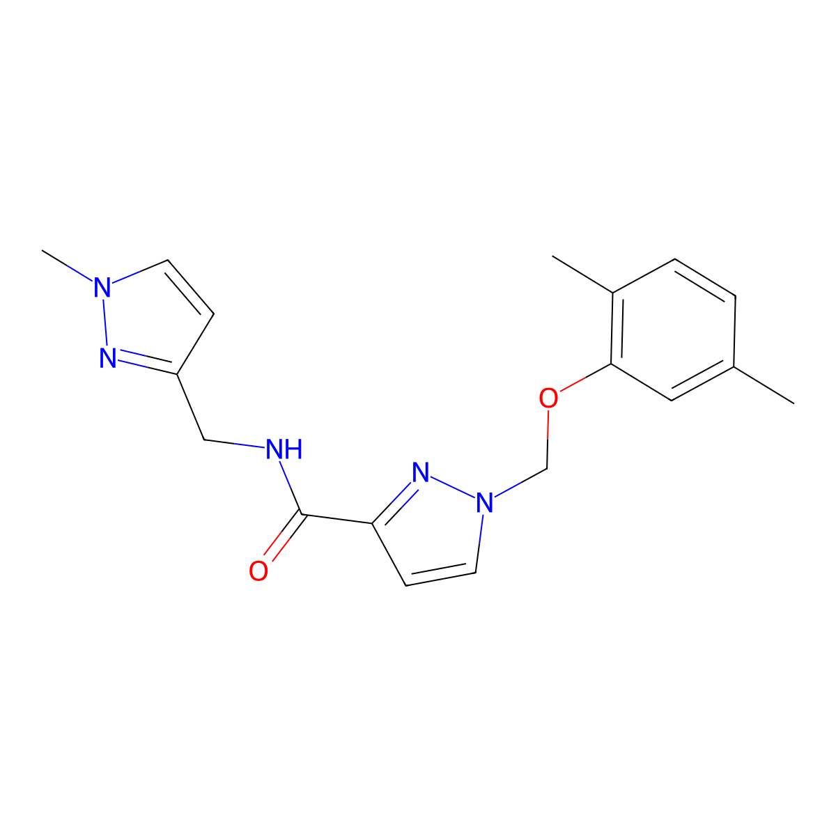 1-[(2,5-dimethylphenoxy)methyl]-N-[(1-methylpyrazol-3-yl)methyl]pyrazole-3-carboxamide molecular structure, CAS 1005676-19-6