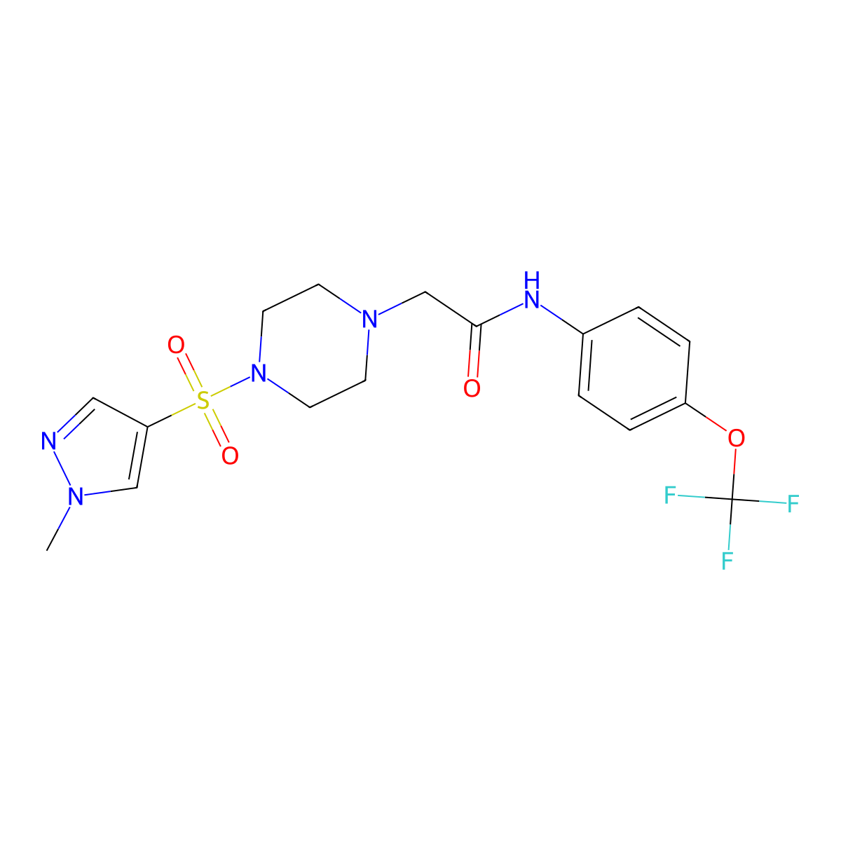 2-{4-[(1-methyl-1H-pyrazol-4-yl)sulfonyl]piperazin-1-yl}-N-[4-(trifluoromethoxy)phenyl]acetamide molecular structure, CAS 1005676-43-6