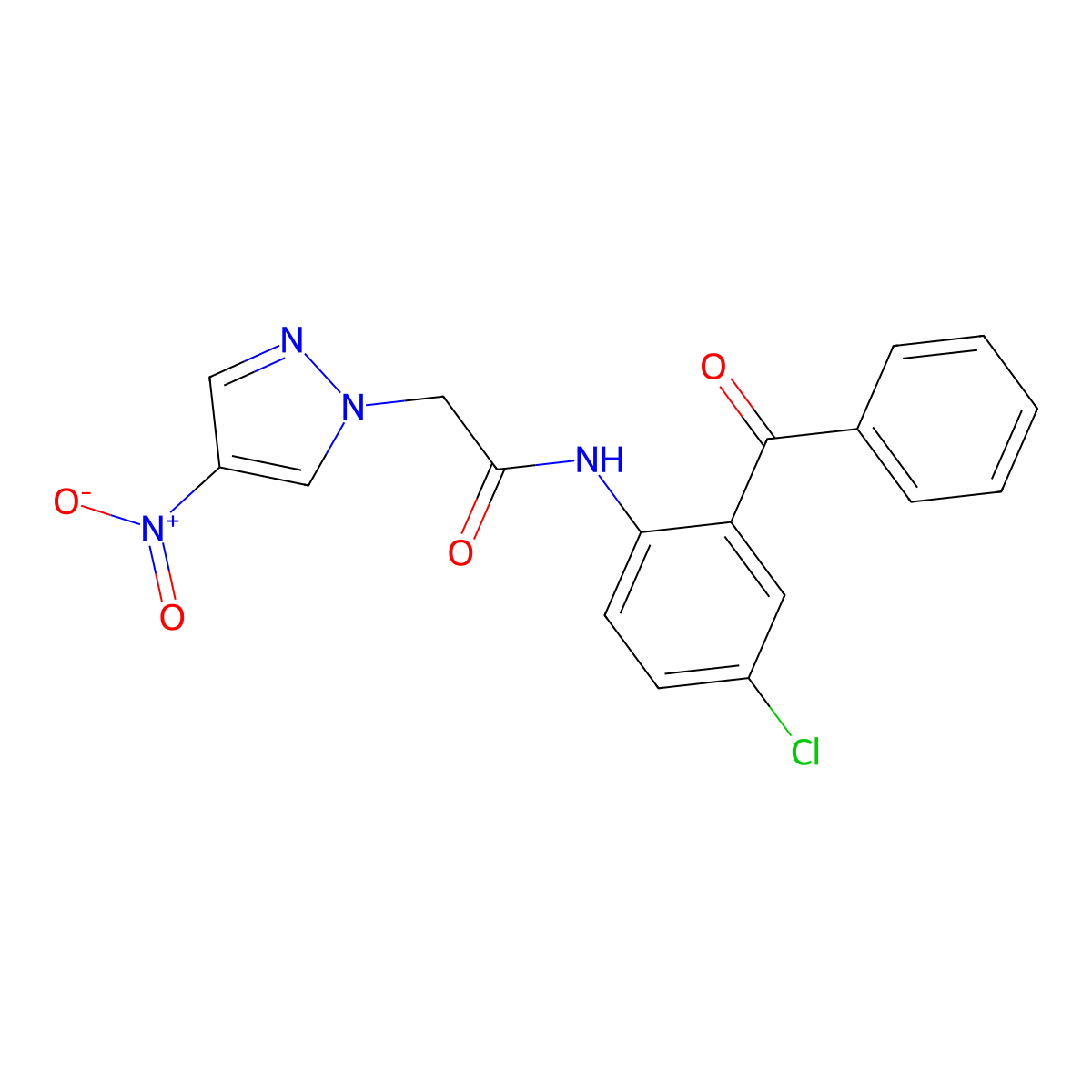 N-(2-benzoyl-4-chlorophenyl)-2-{4-nitro-1H-pyrazol-1-yl}acetamide molecular structure, CAS 1005676-61-8