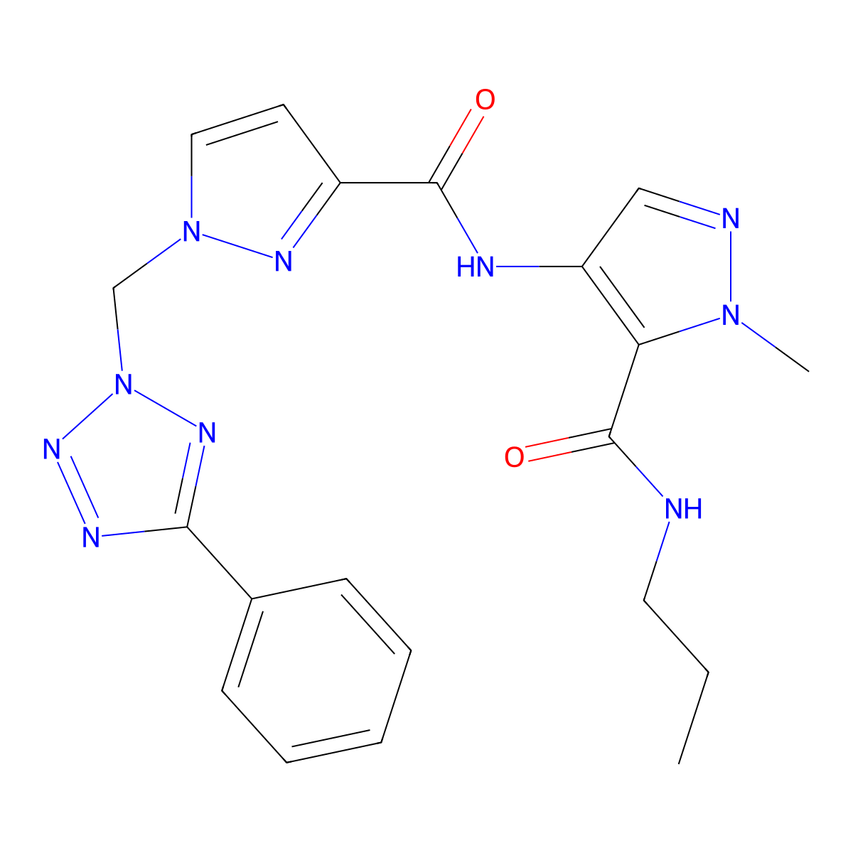 2-methyl-4-[[1-[(5-phenyltetrazol-2-yl)methyl]pyrazole-3-carbonyl]amino]-N-propylpyrazole-3-carboxamide molecular structure, CAS 1005677-03-1
