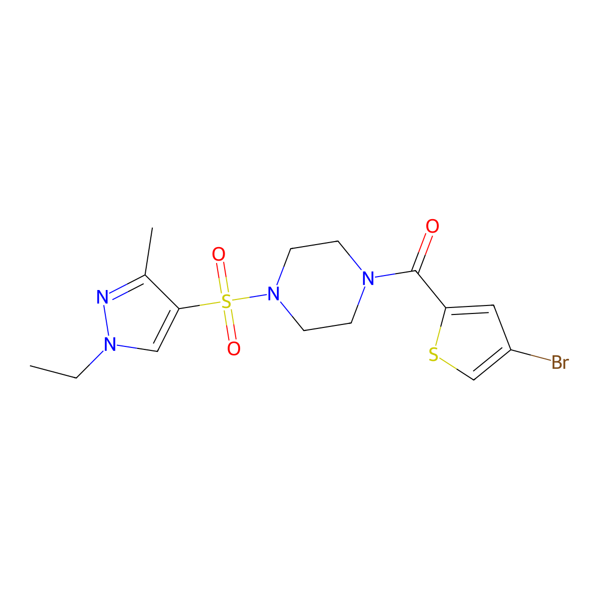 (4-bromothiophen-2-yl){4-[(1-ethyl-3-methyl-1H-pyrazol-4-yl)sulfonyl]piperazin-1-yl}methanone molecular structure, CAS 1005677-15-5