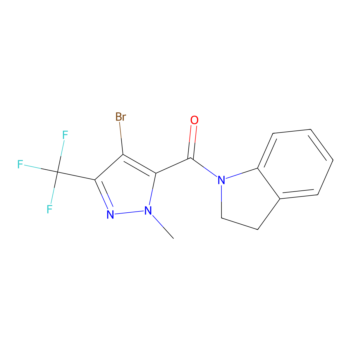 [4-Bromo-2-methyl-5-(trifluoromethyl)pyrazol-3-yl]-(2,3-dihydroindol-1-yl)methanone molecular structure, CAS 1005677-42-8