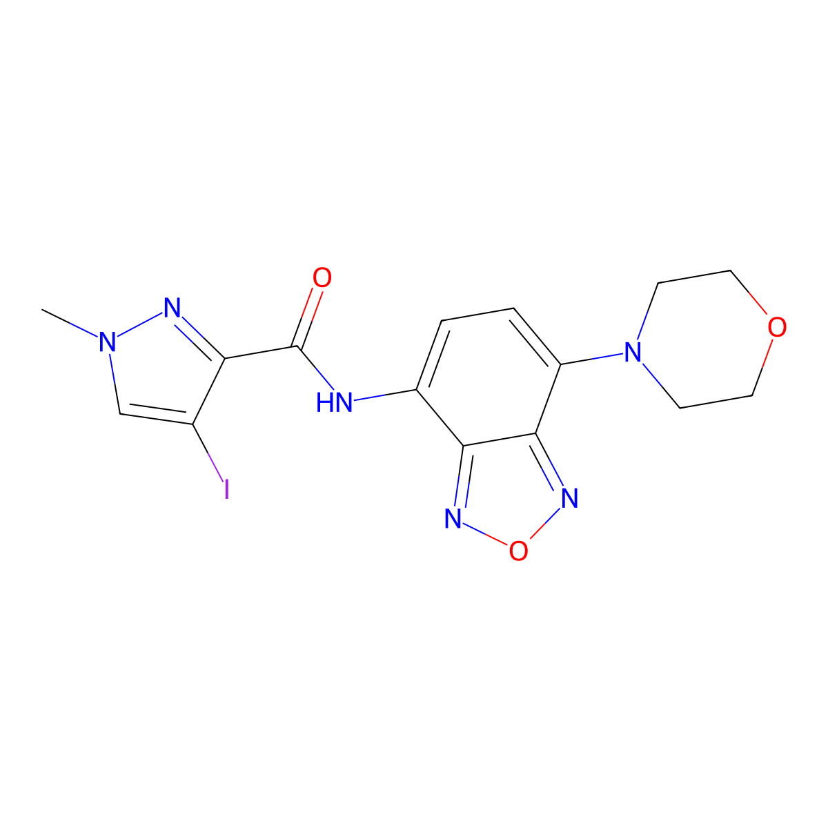 4-iodo-1-methyl-N-[7-(morpholin-4-yl)-2,1,3-benzoxadiazol-4-yl]-1H-pyrazole-3-carboxamide molecular structure, CAS 1005677-58-6