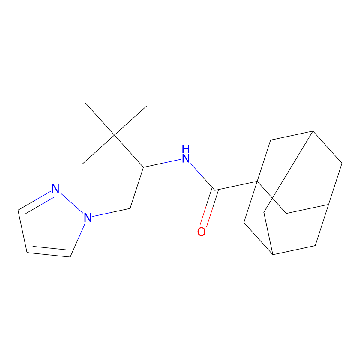 N-(3,3-dimethyl-1-pyrazol-1-ylbutan-2-yl)adamantane-1-carboxamide molecular structure, CAS 1005677-90-6