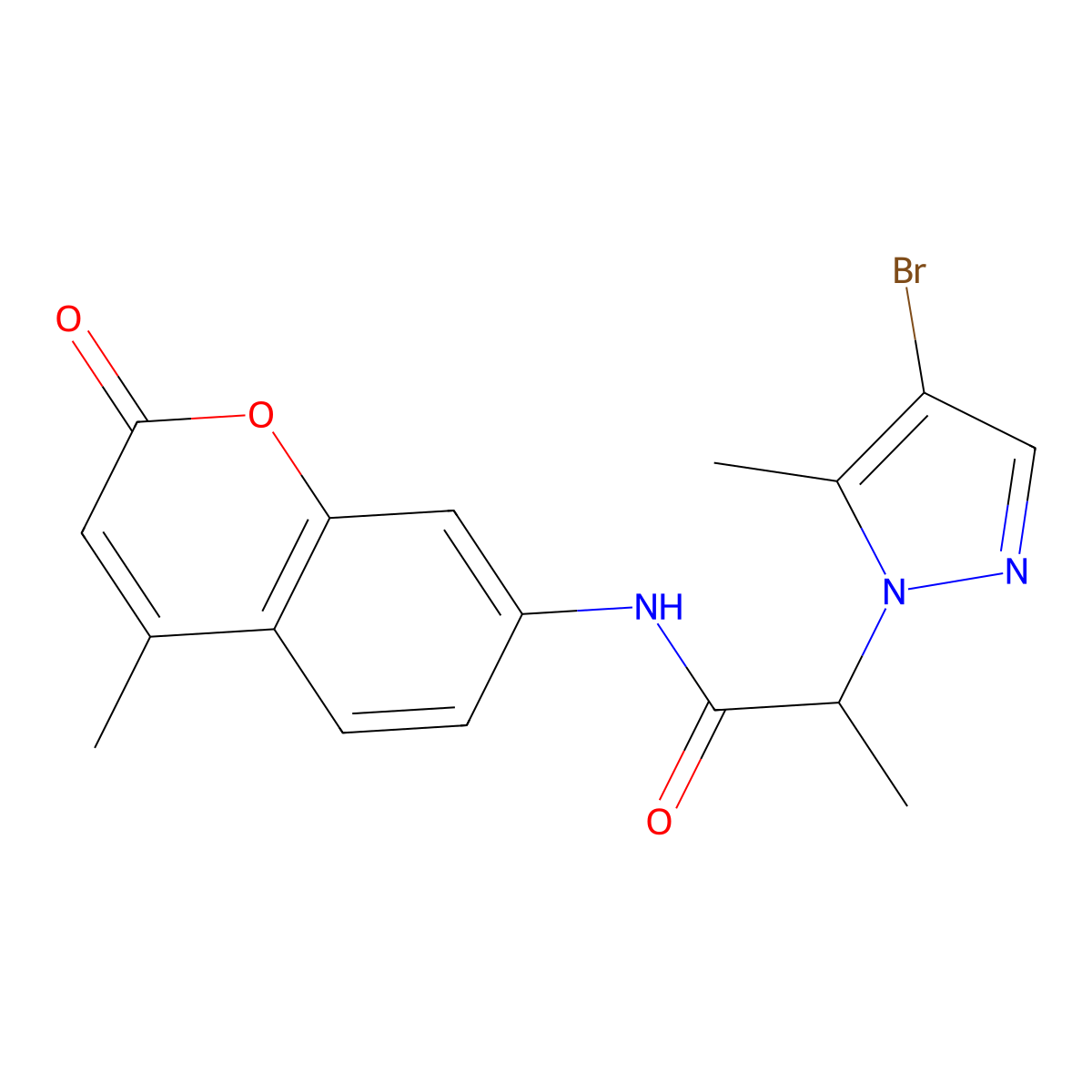 2-(4-bromo-5-methylpyrazol-1-yl)-N-(4-methyl-2-oxochromen-7-yl)propanamide molecular structure, CAS 1005677-99-5