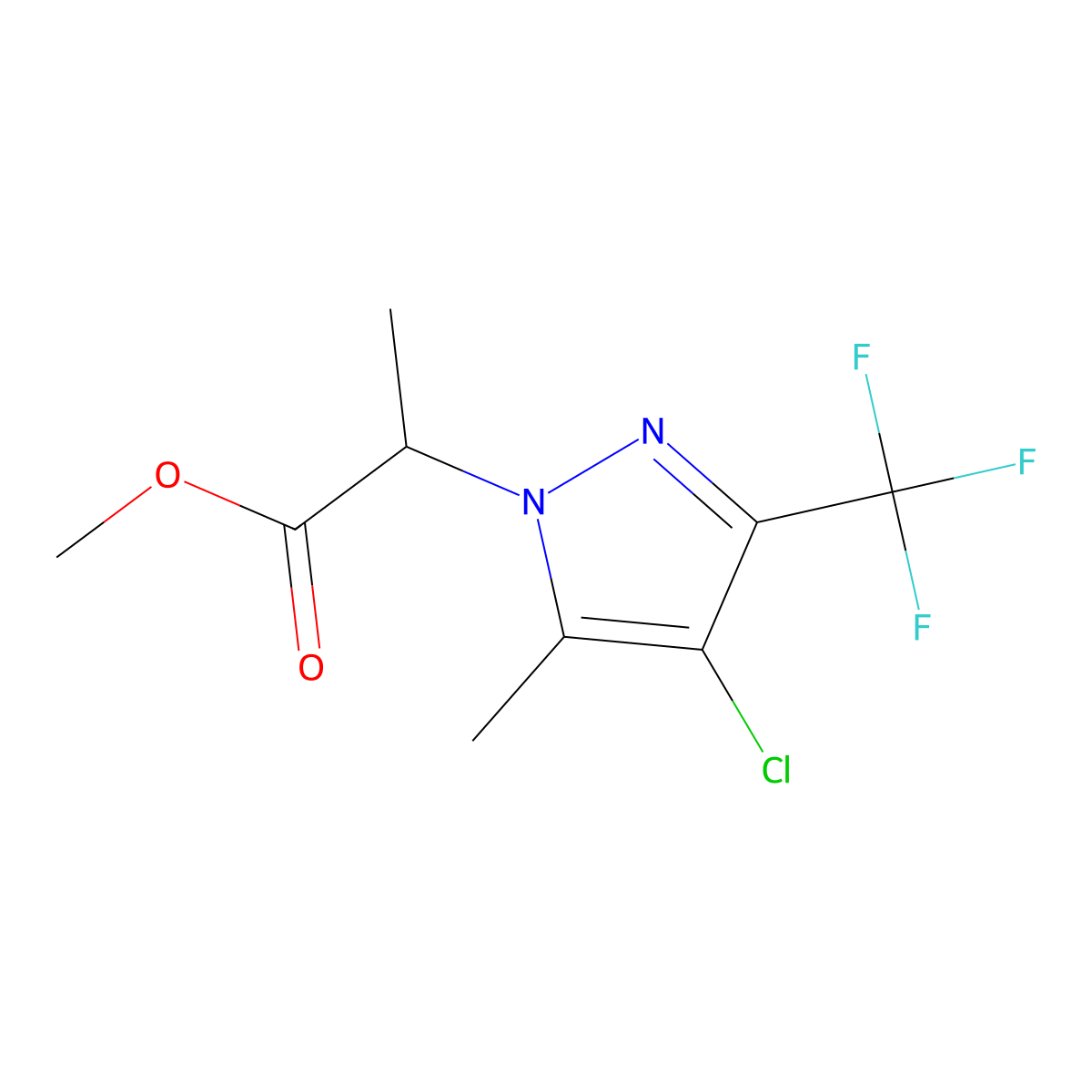methyl 2-[4-chloro-5-methyl-3-(trifluoromethyl)-1H-pyrazol-1-yl]propanoate molecular structure, CAS 1005678-40-9
