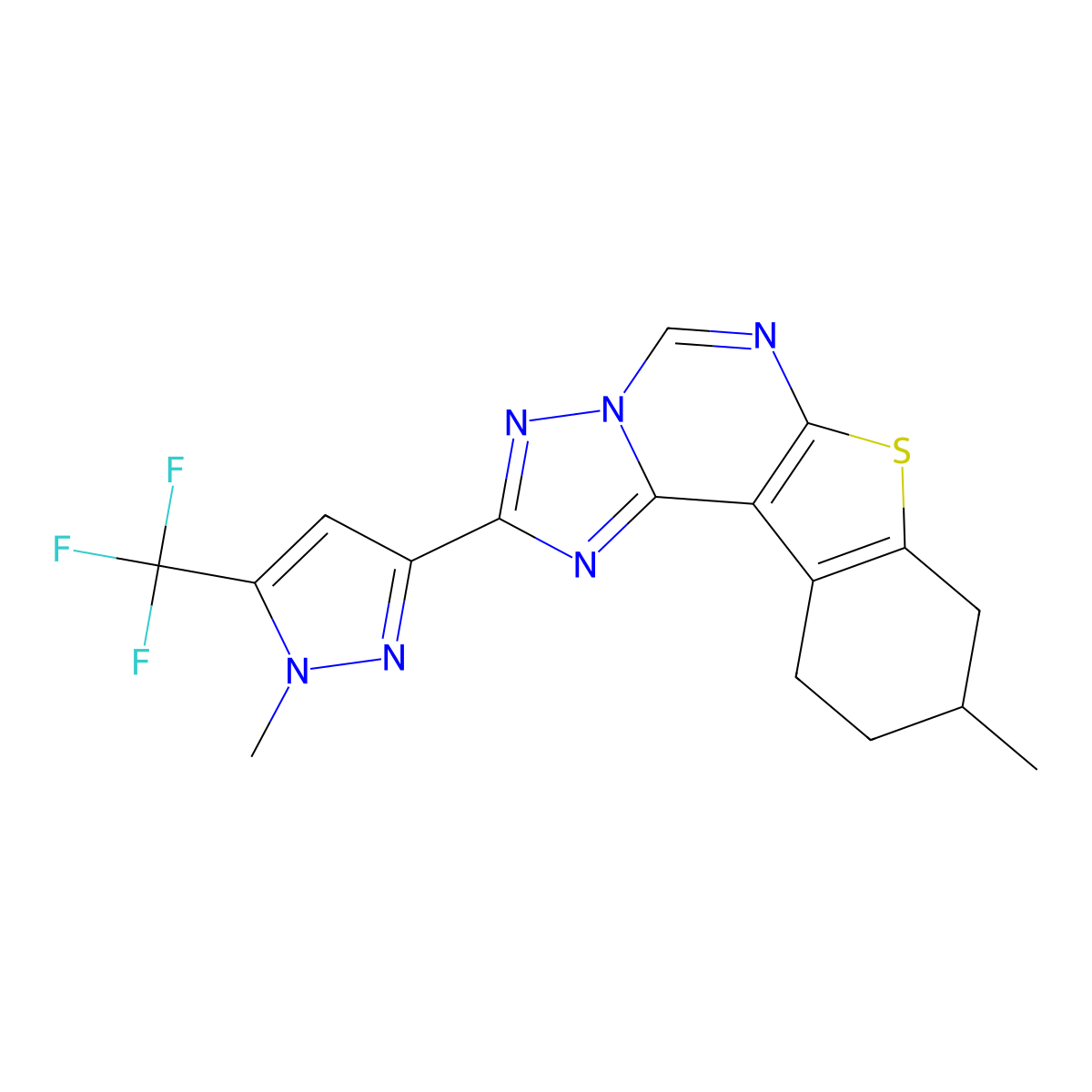 9-methyl-2-[1-methyl-5-(trifluoromethyl)-1H-pyrazol-3-yl]-8,9,10,11-tetrahydro[1]benzothieno[3,2-e][1,2,4]triazolo[1,5-c]pyrimidine molecular structure, CAS 1005678-43-2