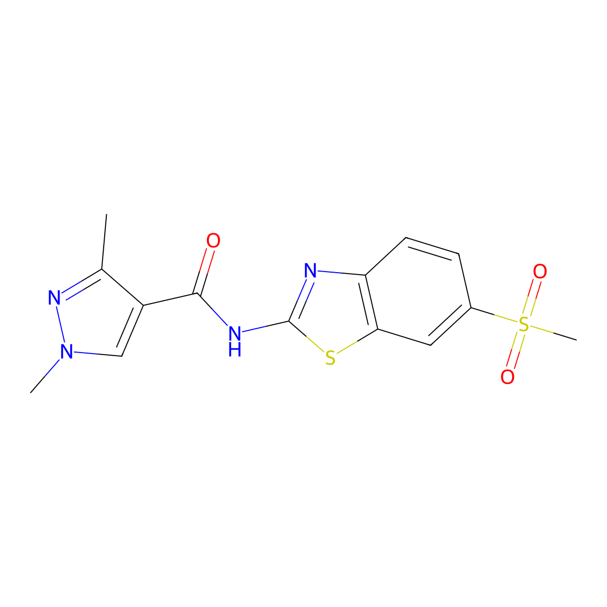 1,3-dimethyl-N-(6-(methylsulfonyl)benzo[d]thiazol-2-yl)-1H-pyrazole-4-carboxamide molecular structure, CAS 1005678-48-7