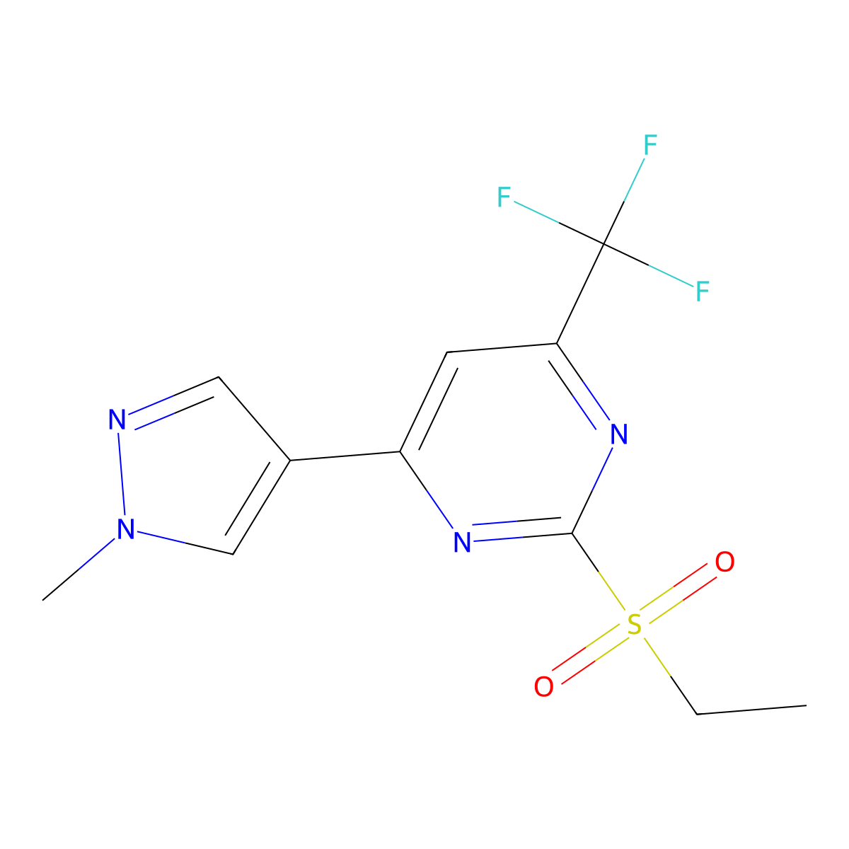 2-(ethylsulfonyl)-4-(1-methyl-1H-pyrazol-4-yl)-6-(trifluoromethyl)pyrimidine molecular structure, CAS 1005678-64-7