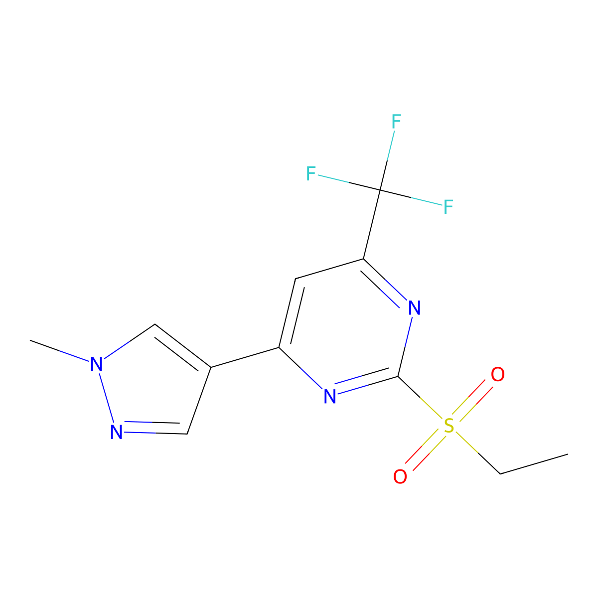 2-(ethylsulfonyl)-4-(1-methyl-1H-pyrazol-4-yl)-6-(trifluoromethyl)pyrimidine molecular structure, CAS 1005678-64-7