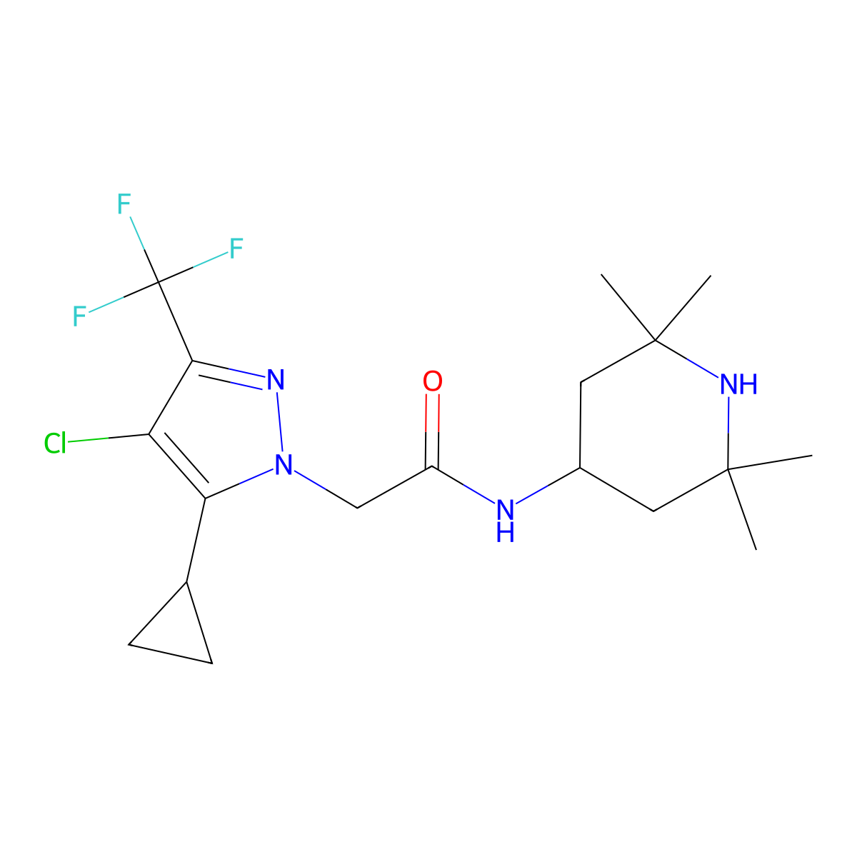 4-Chloro-5-cyclopropyl-N-(2,2,6,6-tetramethyl-4-piperidinyl)-3-(trifluoromethyl)-1H-pyrazole-1-acetamide molecular structure, CAS 1005678-65-8