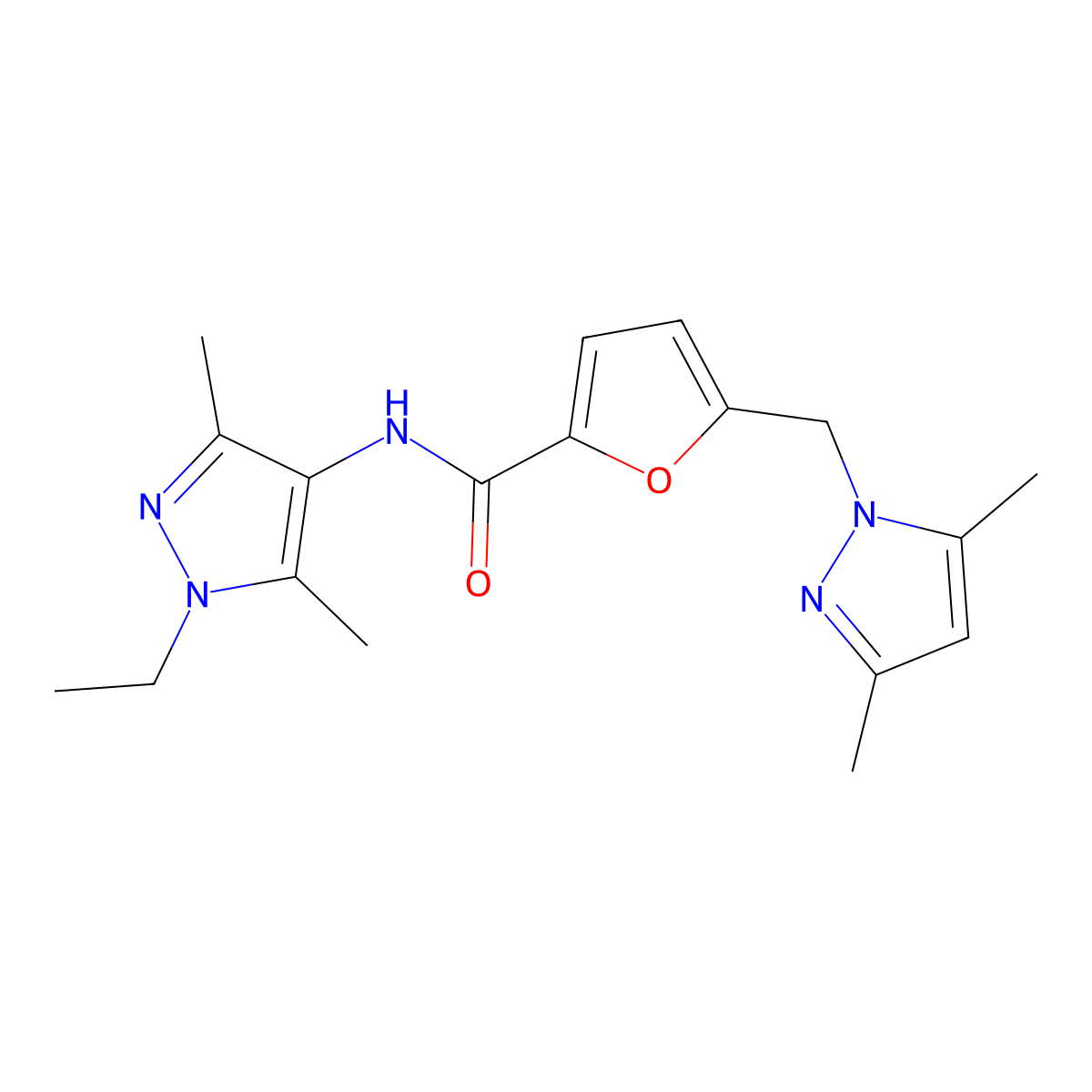 5-[(3,5-dimethylpyrazol-1-yl)methyl]-N-(1-ethyl-3,5-dimethylpyrazol-4-yl)furan-2-carboxamide molecular structure, CAS 1005678-97-6