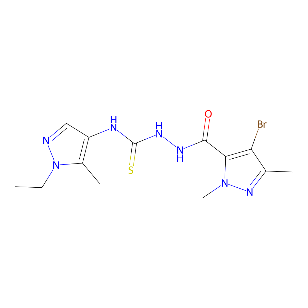 1-[(4-Bromo-2,5-dimethylpyrazole-3-carbonyl)amino]-3-(1-ethyl-5-methylpyrazol-4-yl)thiourea molecular structure, CAS 1005679-10-6