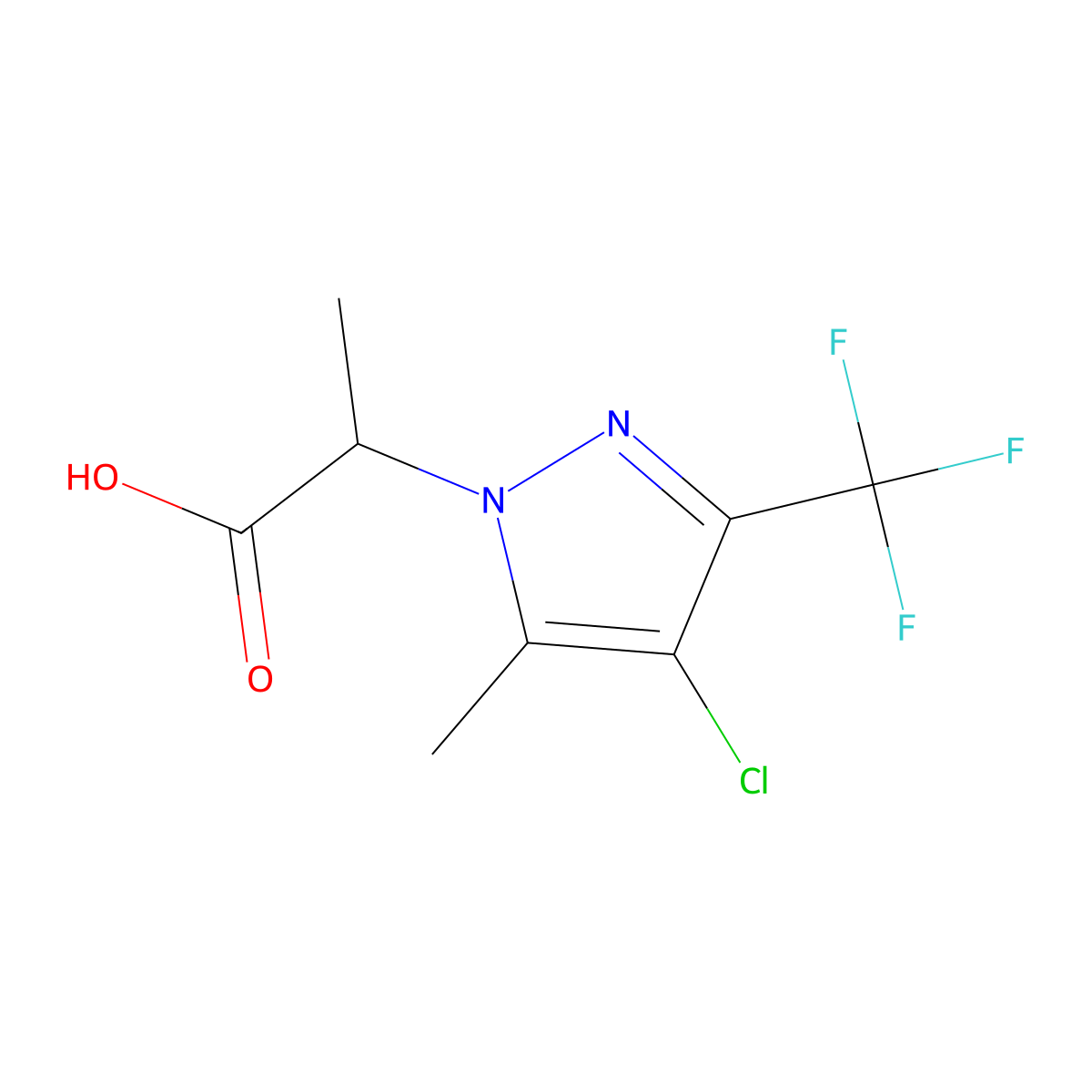 2-[4-chloro-5-methyl-3-(trifluoromethyl)-1H-pyrazol-1-yl]propanoic acid molecular structure, CAS 1005679-11-7