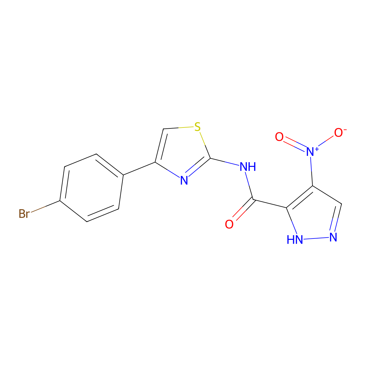 N-[4-(4-bromophenyl)-1,3-thiazol-2-yl]-4-nitro-1H-pyrazole-3-carboxamide molecular structure, CAS 1005679-12-8