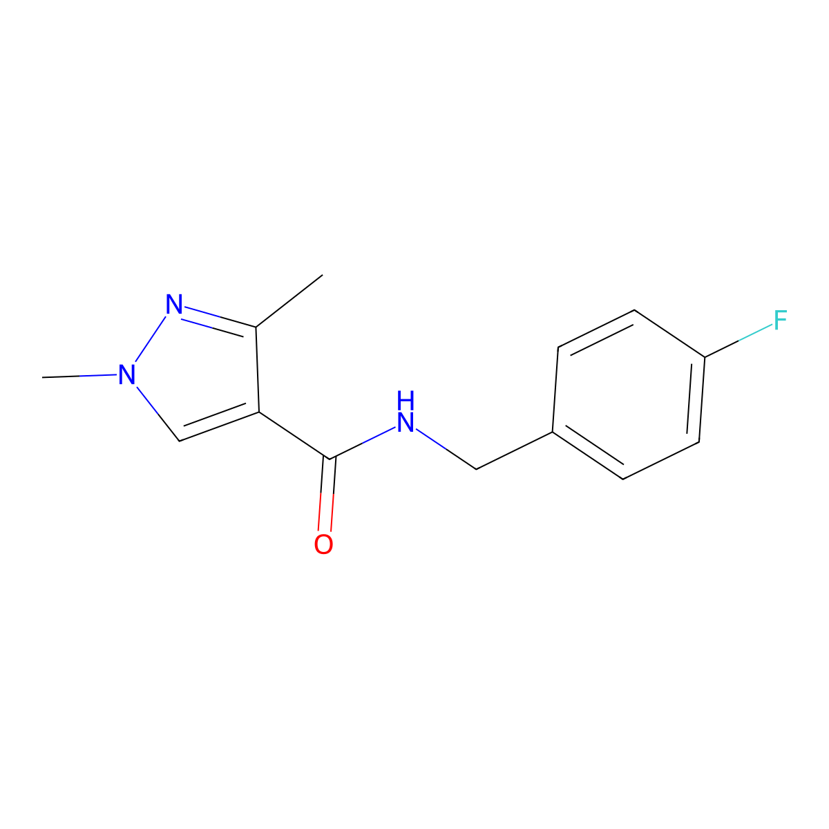 N-[(4-fluorophenyl)methyl]-1,3-dimethyl-1H-pyrazole-4-carboxamide molecular structure, CAS 1005679-67-3