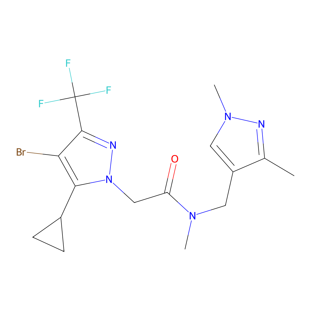 2-[4-bromo-5-cyclopropyl-3-(trifluoromethyl)-1H-pyrazol-1-yl]-N-[(1,3-dimethyl-1H-pyrazol-4-yl)methyl]-N-methylacetamide molecular structure, CAS 1005679-69-5