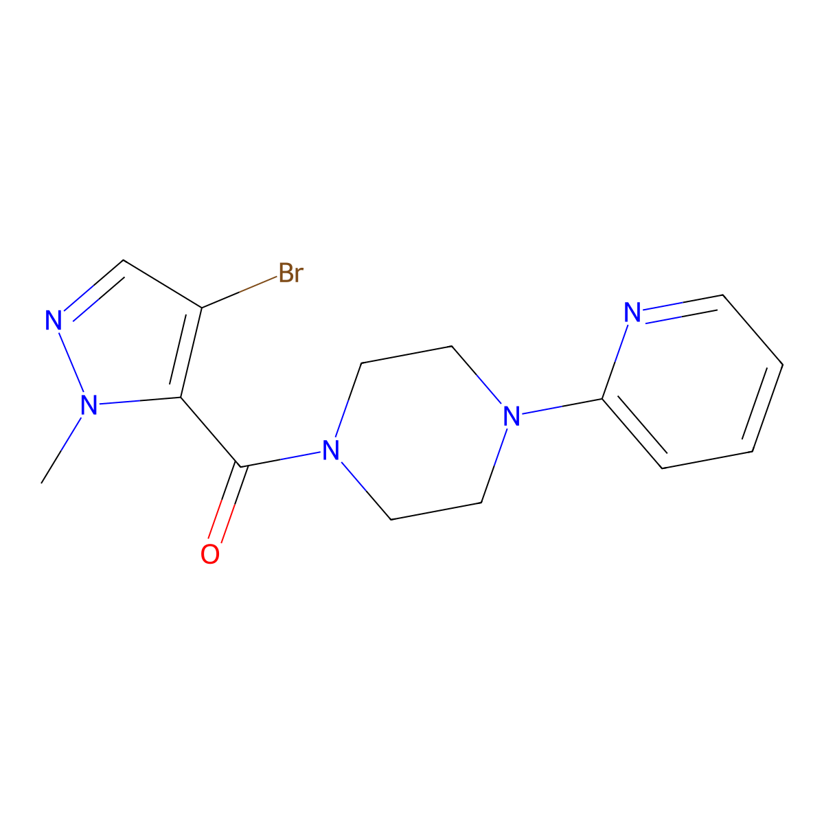 (4-bromo-1-methyl-1H-pyrazol-5-yl)[4-(pyridin-2-yl)piperazin-1-yl]methanone molecular structure, CAS 1005679-71-9
