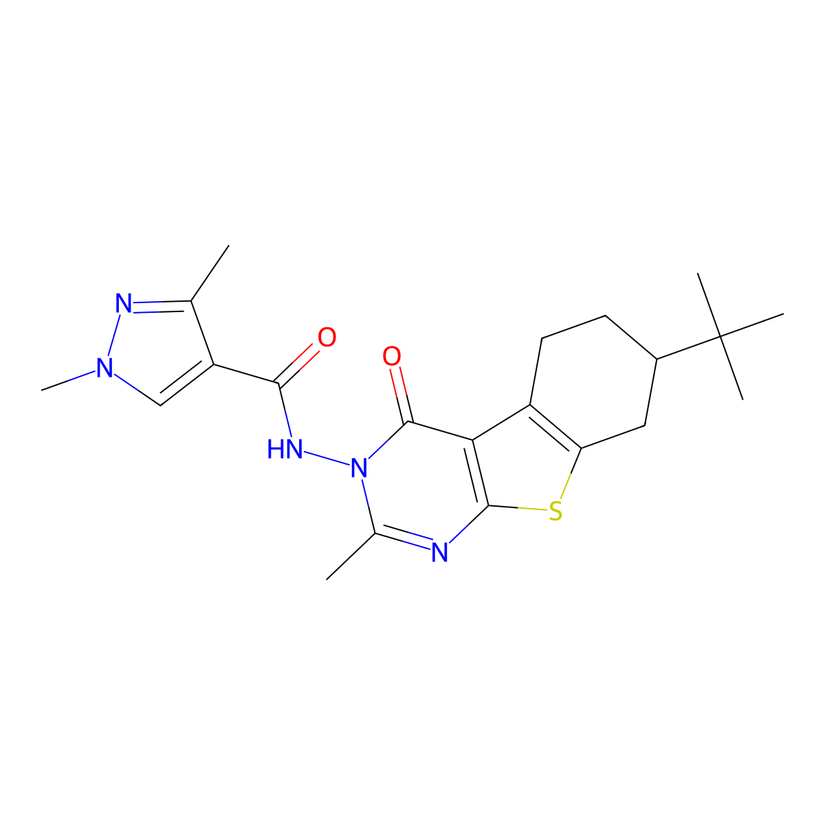 N-(7-tert-butyl-2-methyl-4-oxo-5,6,7,8-tetrahydro-[1]benzothiolo[2,3-d]pyrimidin-3-yl)-1,3-dimethylpyrazole-4-carboxamide molecular structure, CAS 1005679-77-5