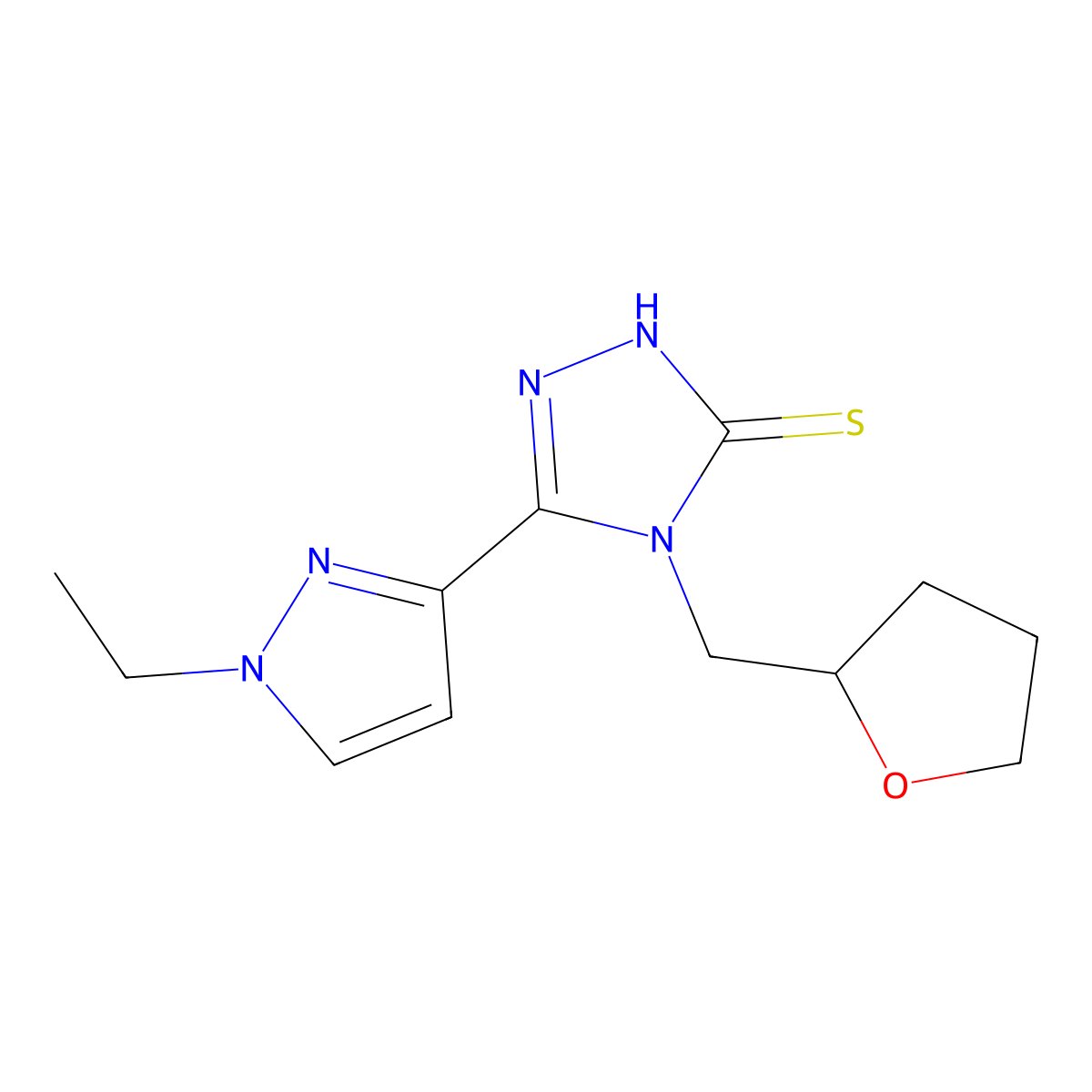 5-(1-Ethyl-1H-pyrazol-3-yl)-4-((tetrahydrofuran-2-yl)methyl)-4H-1,2,4-triazole-3-thiol molecular structure, CAS 1005680-32-9
