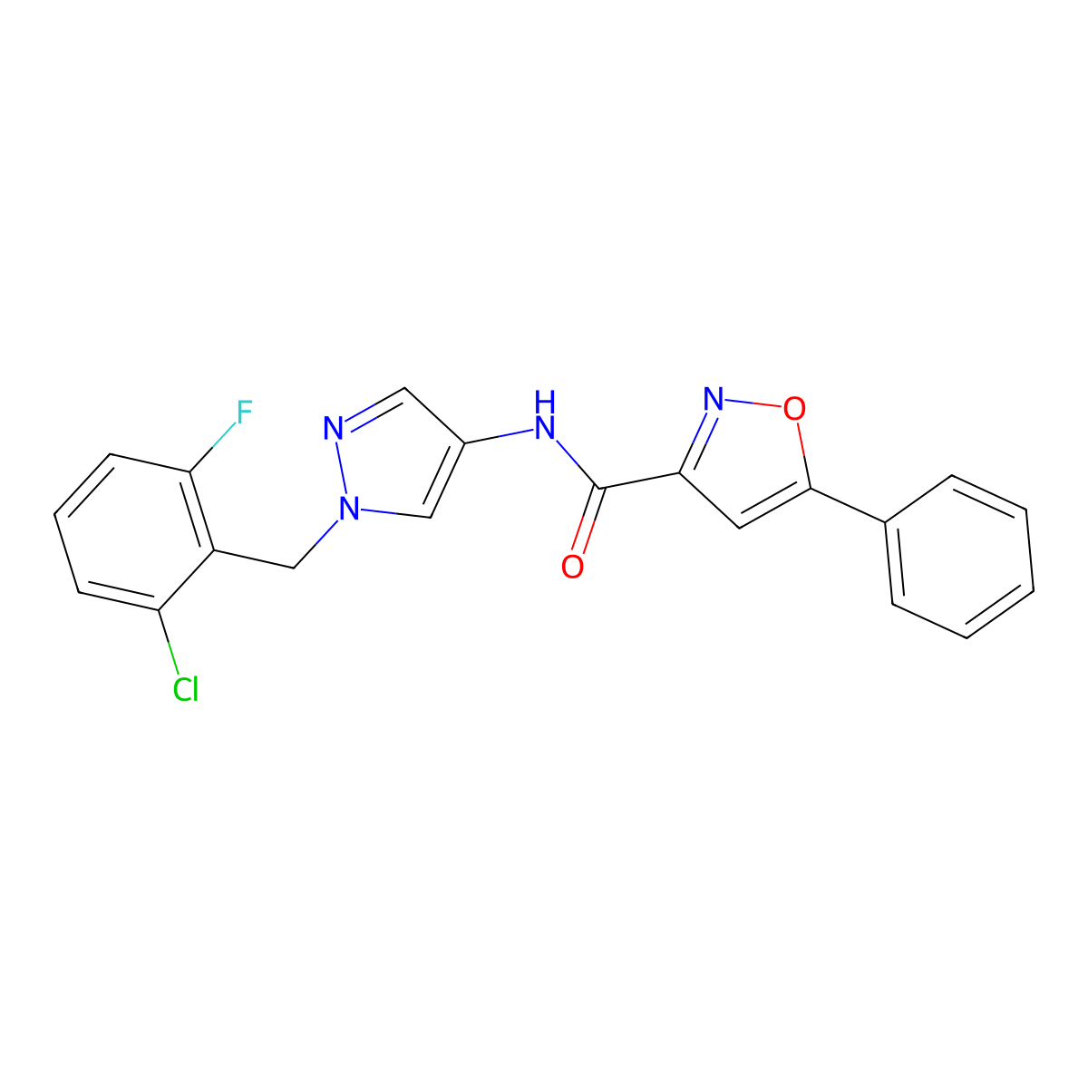 N-[1-[(2-chloro-6-fluorophenyl)methyl]pyrazol-4-yl]-5-phenyl-1,2-oxazole-3-carboxamide molecular structure, CAS 1005681-27-5
