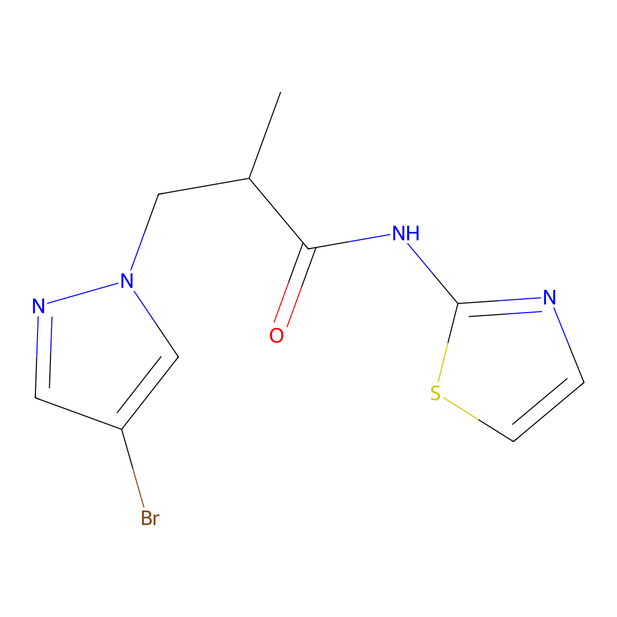 3-(4-bromopyrazol-1-yl)-2-methyl-N-(1,3-thiazol-2-yl)propanamide molecular structure, CAS 1005681-46-8