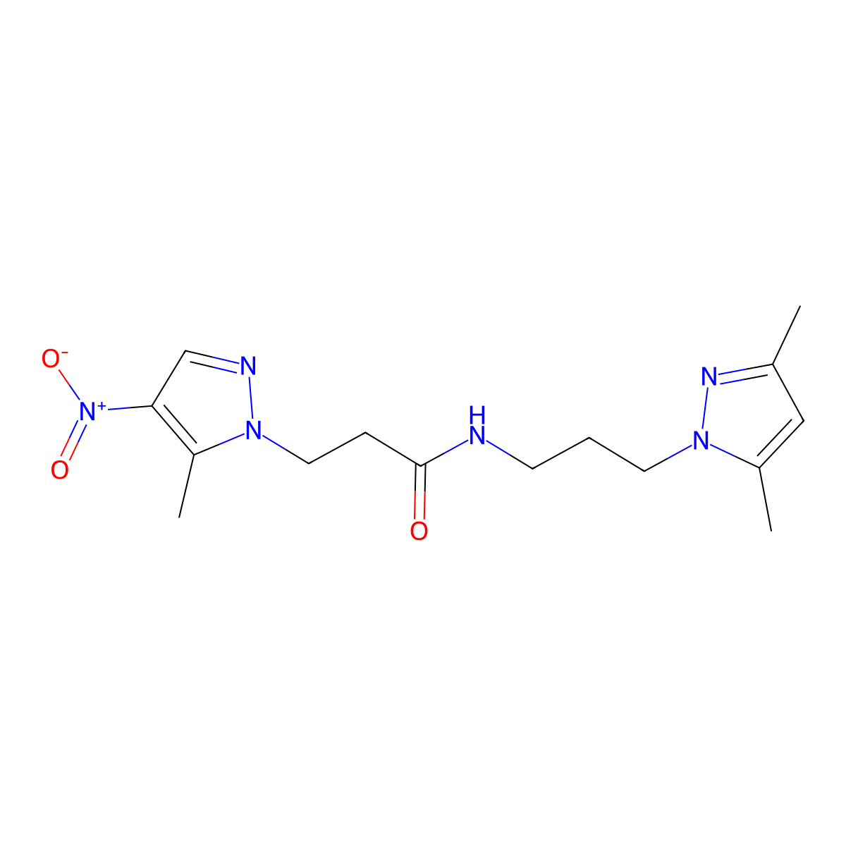 N-[3-(3,5-dimethylpyrazol-1-yl)propyl]-3-(5-methyl-4-nitropyrazol-1-yl)propanamide molecular structure, CAS 1005681-67-3