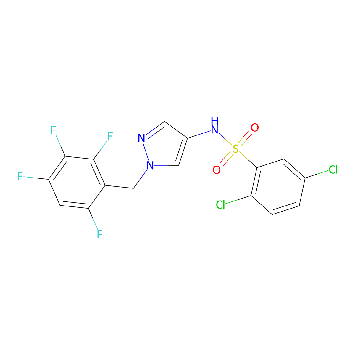 2,5-dichloro-N-[1-(2,3,4,6-tetrafluorobenzyl)-1H-pyrazol-4-yl]benzenesulfonamide molecular structure, CAS 1005681-70-8