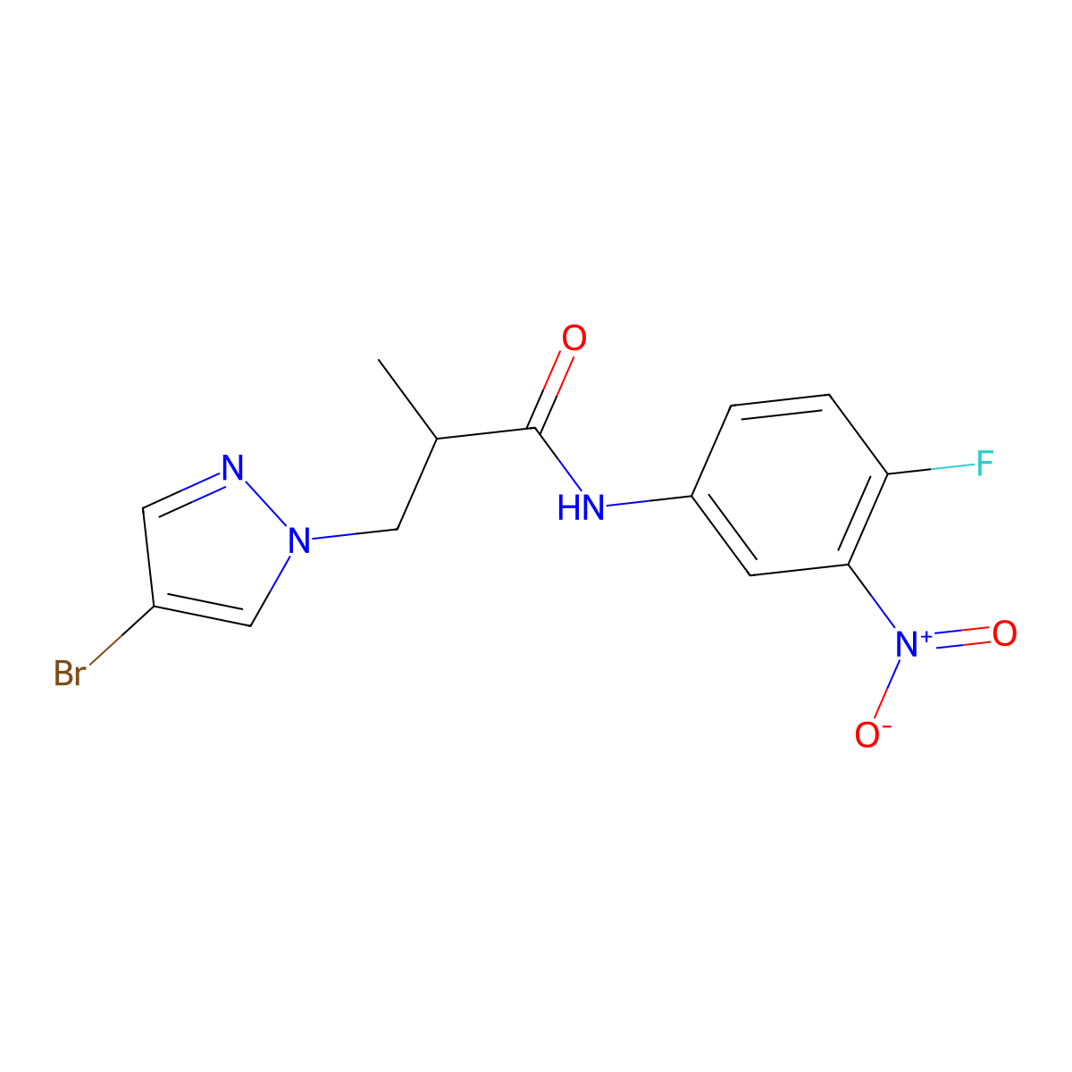 3-(4-bromopyrazol-1-yl)-N-(4-fluoro-3-nitrophenyl)-2-methylpropanamide molecular structure, CAS 1005681-74-2