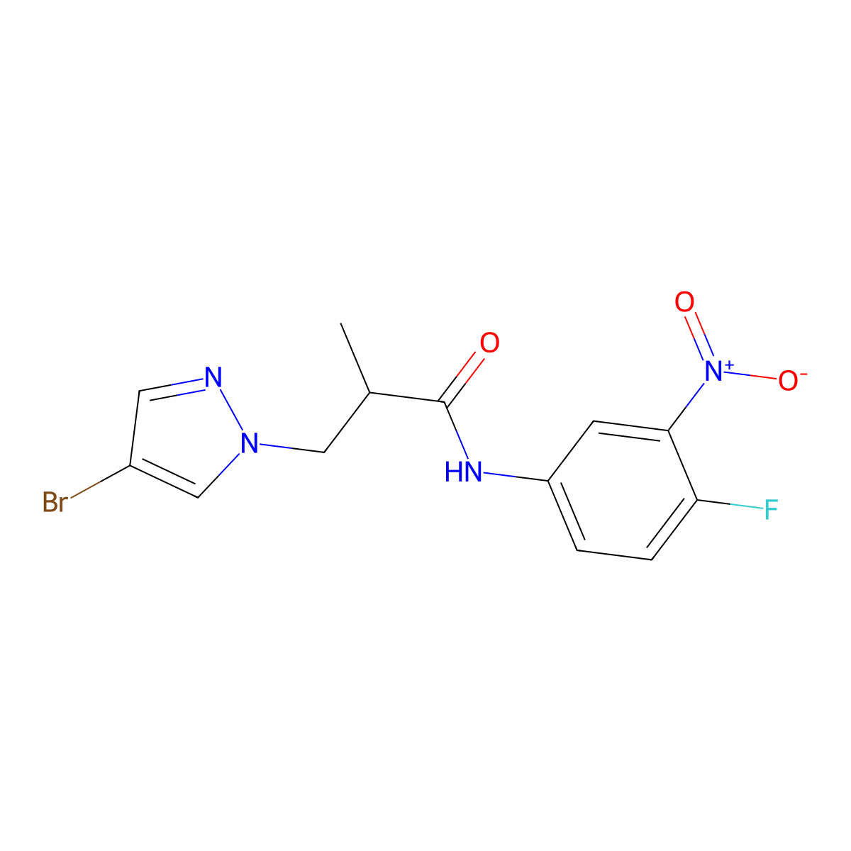 3-(4-bromopyrazol-1-yl)-N-(4-fluoro-3-nitrophenyl)-2-methylpropanamide molecular structure, CAS 1005681-74-2