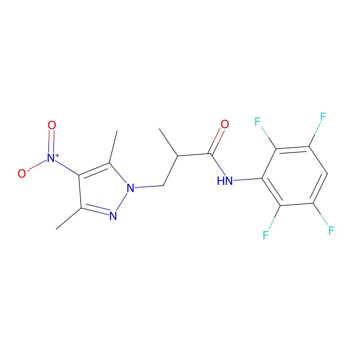 3-(3,5-dimethyl-4-nitropyrazol-1-yl)-2-methyl-N-(2,3,5,6-tetrafluorophenyl)propanamide molecular structure, CAS 1005681-90-2