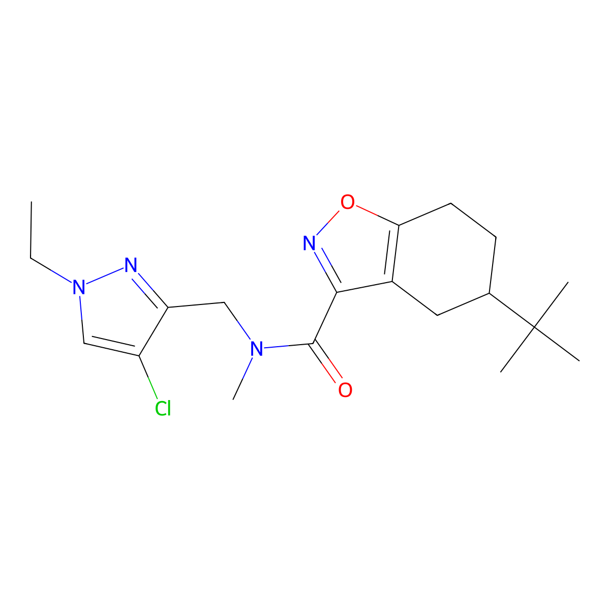 5-tert-butyl-N-[(4-chloro-1-ethyl-1H-pyrazol-3-yl)methyl]-N-methyl-4,5,6,7-tetrahydro-1,2-benzoxazole-3-carboxamide molecular structure, CAS 1005682-24-5