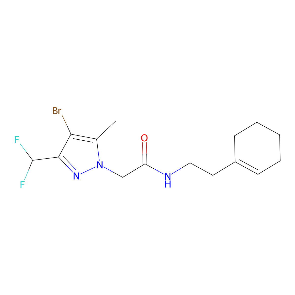 2-[4-bromo-3-(difluoromethyl)-5-methyl-1H-pyrazol-1-yl]-N-[2-(cyclohex-1-en-1-yl)ethyl]acetamide molecular structure, CAS 1005682-44-9