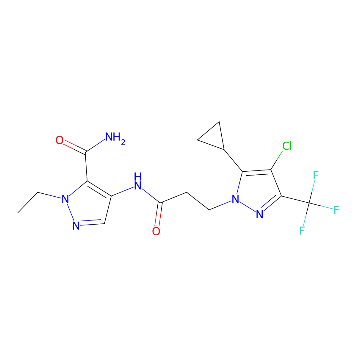 4-[3-[4-Chloro-5-cyclopropyl-3-(trifluoromethyl)pyrazol-1-yl]propanoylamino]-2-ethylpyrazole-3-carboxamide molecular structure, CAS 1005682-60-9