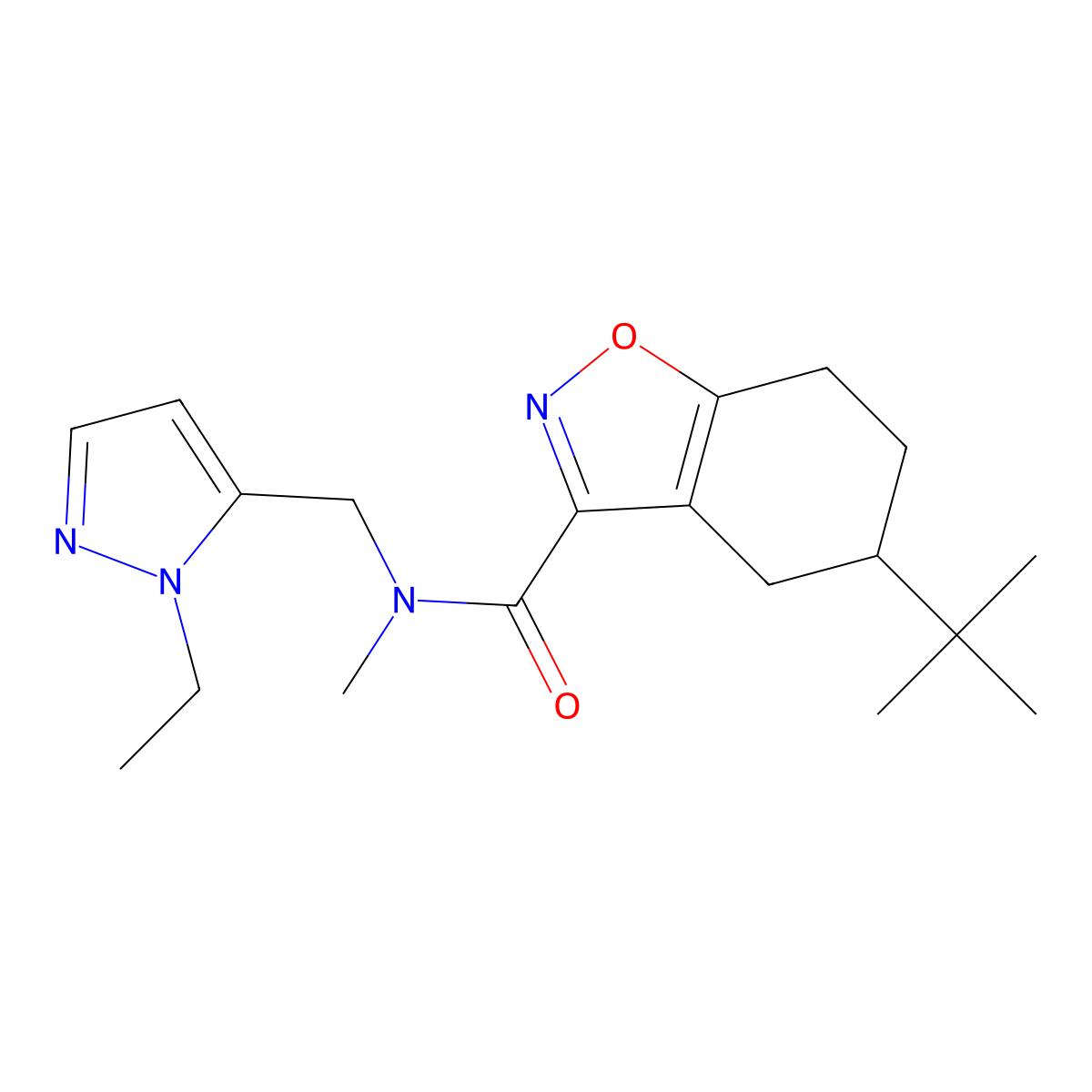5-tert-butyl-N-[(1-ethyl-1H-pyrazol-5-yl)methyl]-N-methyl-4,5,6,7-tetrahydro-1,2-benzoxazole-3-carboxamide molecular structure, CAS 1005682-64-3