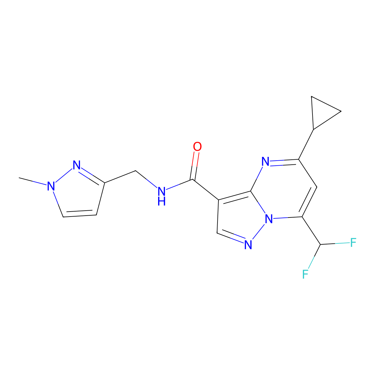 5-cyclopropyl-7-(difluoromethyl)-N-[(1-methylpyrazol-3-yl)methyl]pyrazolo[1,5-a]pyrimidine-3-carboxamide molecular structure, CAS 1005682-76-7