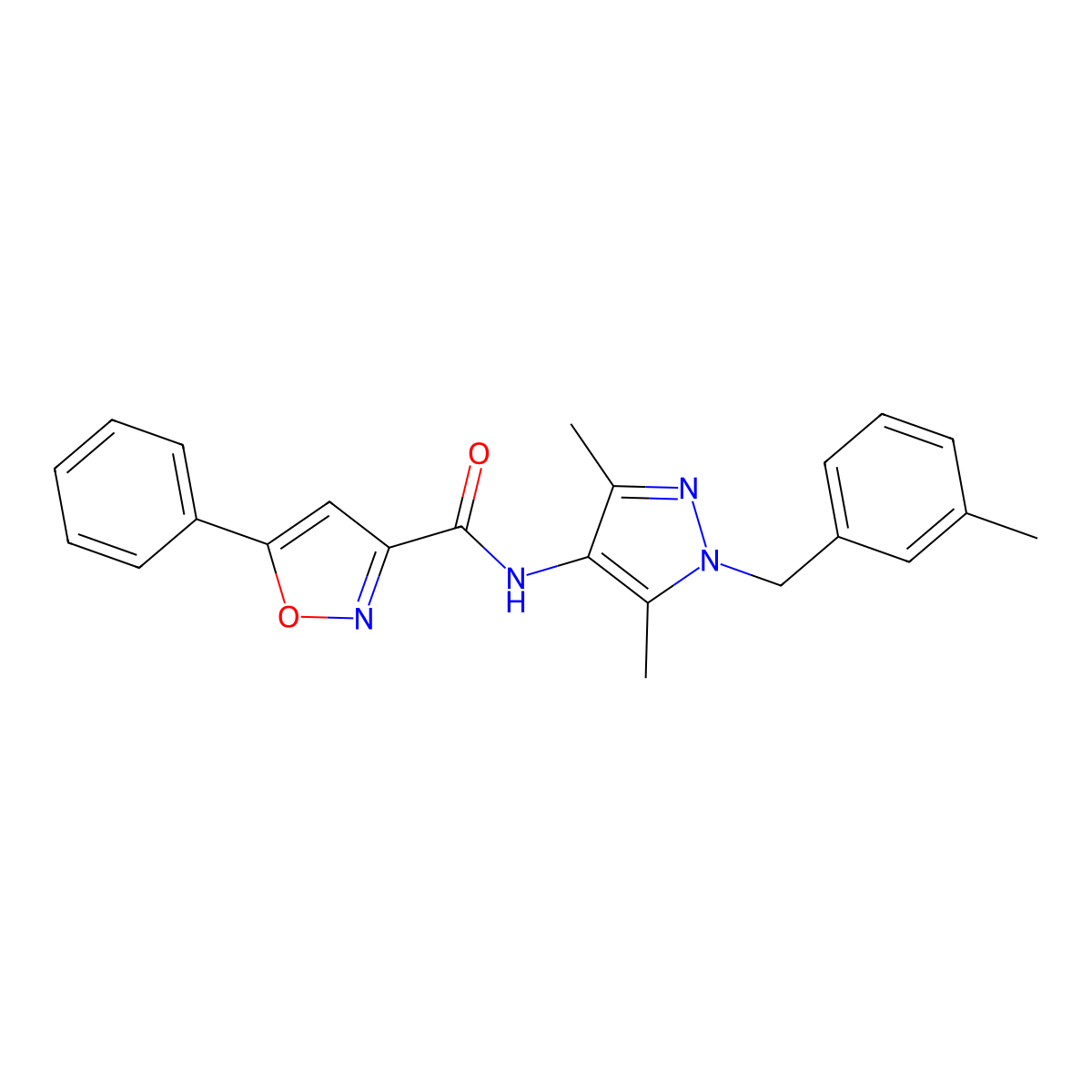 N-[3,5-dimethyl-1-[(3-methylphenyl)methyl]pyrazol-4-yl]-5-phenyl-1,2-oxazole-3-carboxamide molecular structure, CAS 1005682-83-6