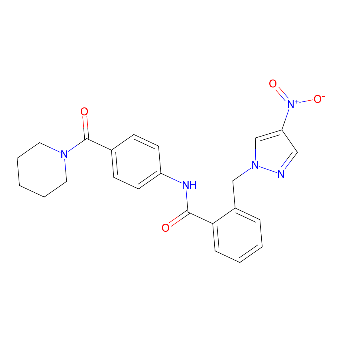 2-[(4-nitropyrazol-1-yl)methyl]-N-[4-(piperidine-1-carbonyl)phenyl]benzamide molecular structure, CAS 1005683-15-7