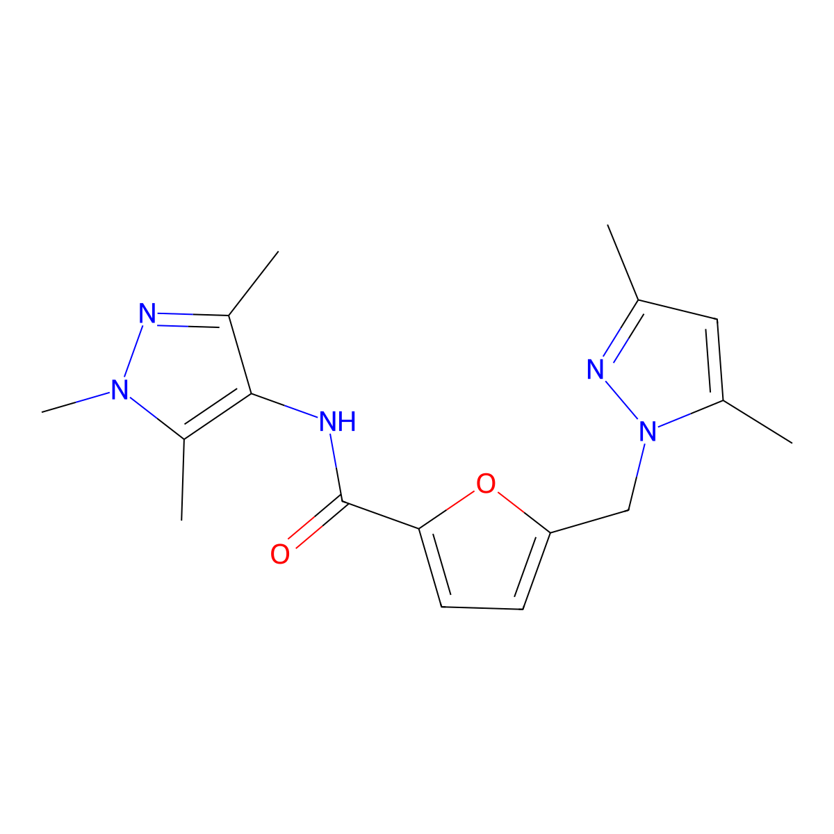 5-[(3,5-dimethyl-1H-pyrazol-1-yl)methyl]-N-(1,3,5-trimethyl-1H-pyrazol-4-yl)furan-2-carboxamide molecular structure, CAS 1005683-38-4